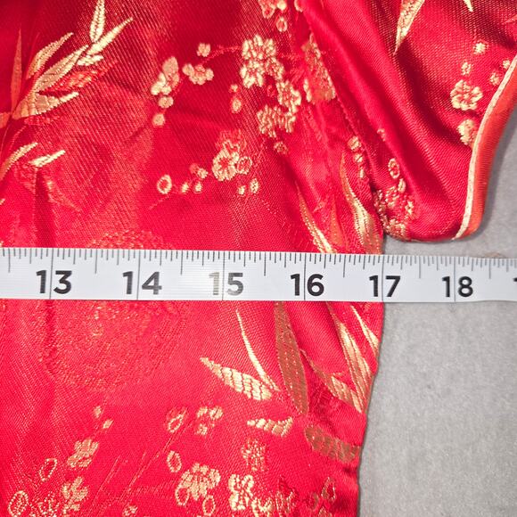 Red Floral Brocade Cheongsam Qipao Dress XL Chinese Traditional Satin Side Slits - Picture 12 of 13